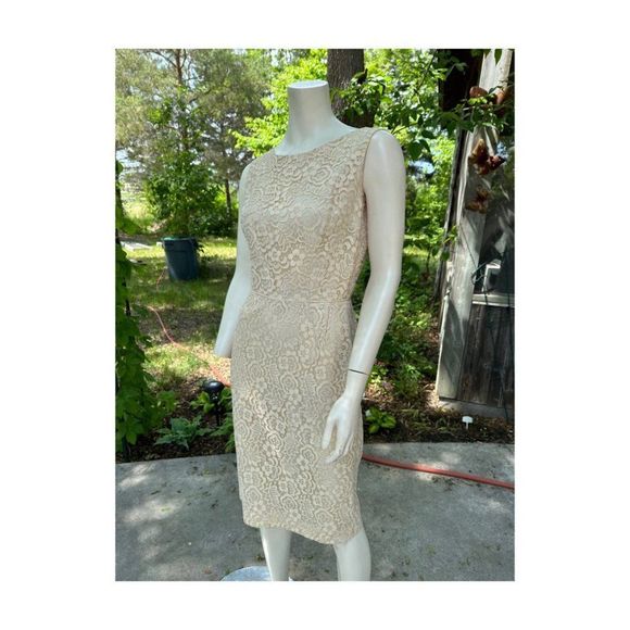 Vintage | 50s Lace Sheath Dress & Matching Sleeveless Jacket Ivory Pinup - Picture 2 of 16